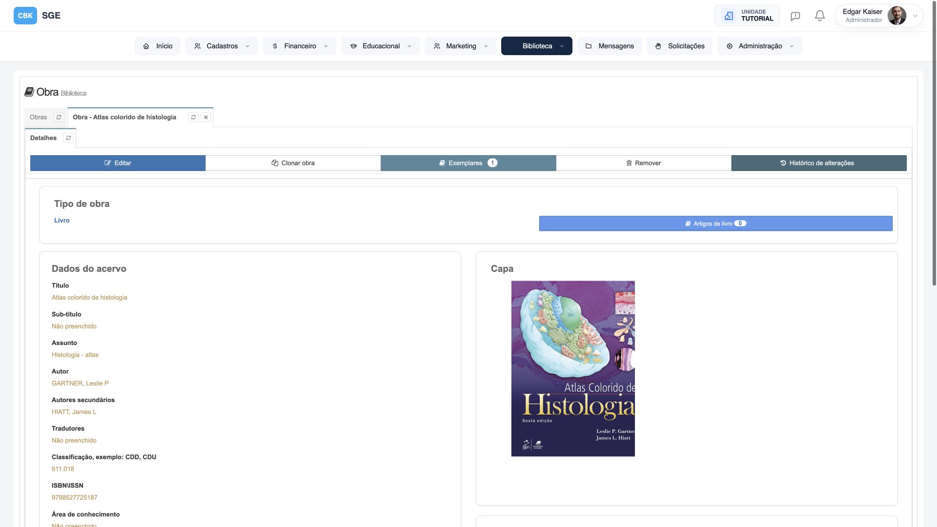 Biblioteca — ficha catalográfica e capa da obra