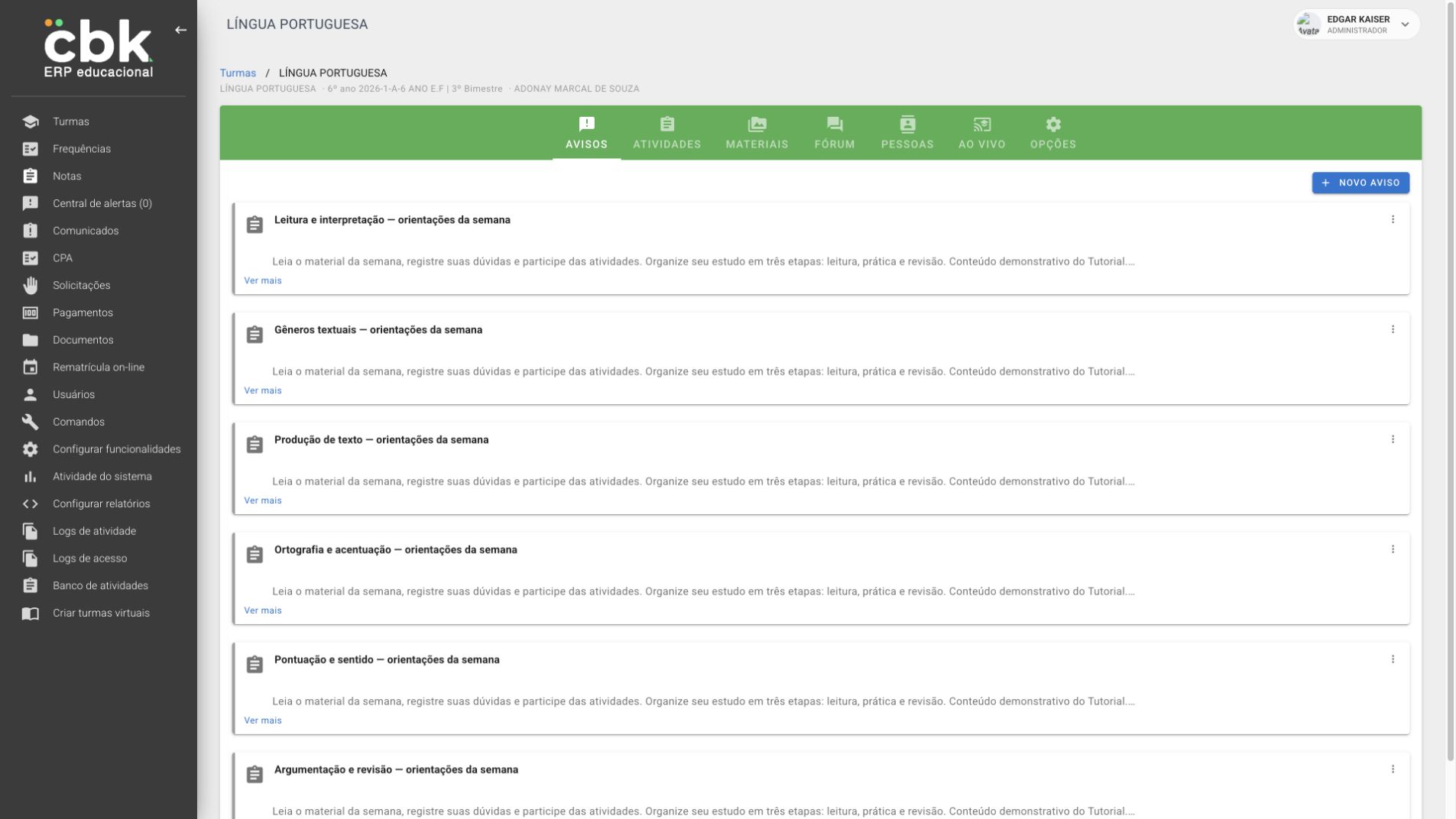 AVA — orientações e avisos da disciplina