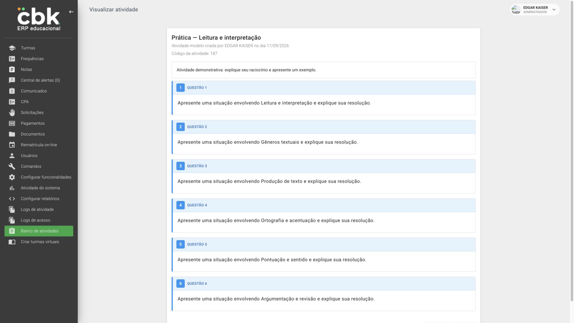 AVA — questões e práticas de aprendizagem